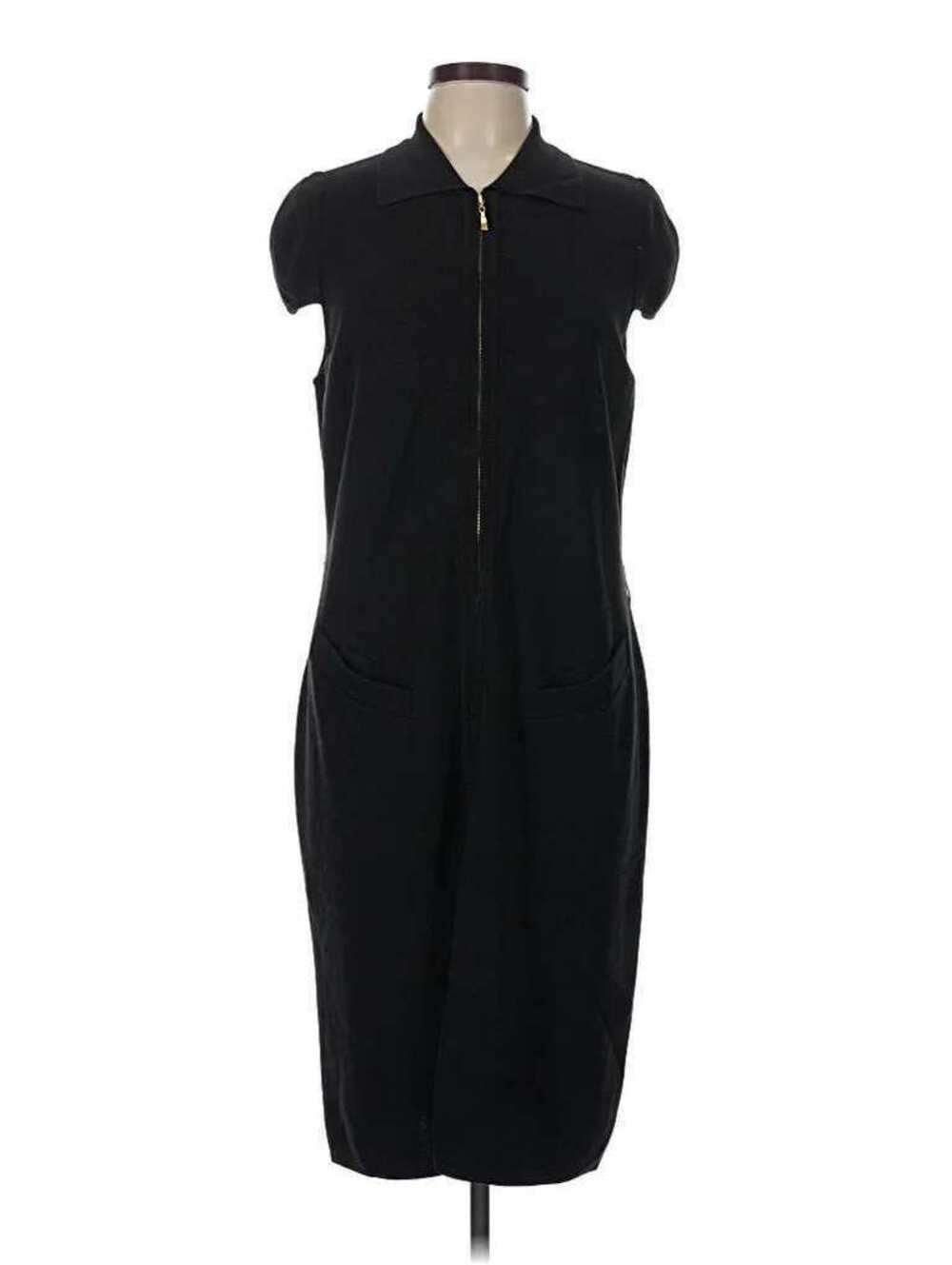 Escada US 12 EU 42 Black Silk Cotton Collared Sheath Full Length Zipper Dress
